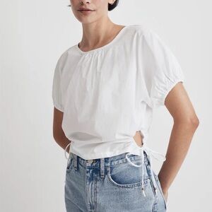 Madewell White Poplin Puff-Sleeve Cutout Side Tie Cropped Top Blouse Size Medium